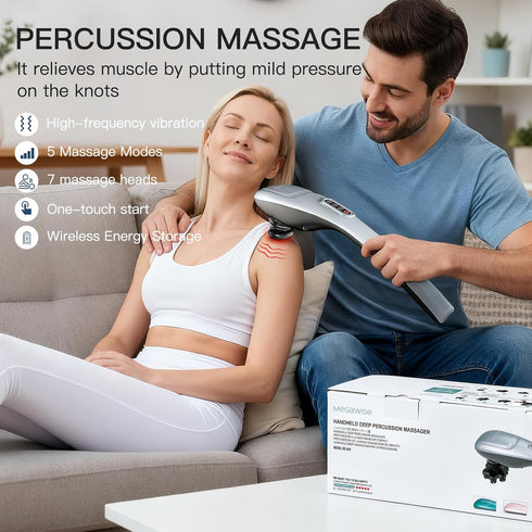 MEGAWISE Handheld Back Massager | Deep Tissue Percussion Massage for Back, Neck, Shoulders, Waist and Legs (Cordless