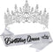 VELSCRUN Birthday Queen Tiara Crowns - Crystal Headband and Sash for Women Girls Birthday Party Decorations
