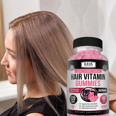 Kaya Naturals Hair Growth Gummies - Biotin 5000mcg Vitamins for Healthy Hair, Skin, Nails - 120 Count