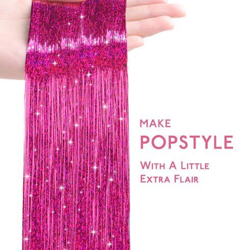 WENNALIFE Hair Tinsel for Girls, Rose Red Fairy Hair Tinsel Kit 1200 Strands 6PCS 48 Inch Heat Resistant Glitter Tinsel Hair Extensions Kit Christmas Hair Feathers Tinsel for Hair Sparkle Strands