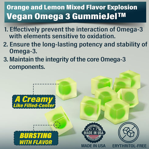 Vegan Omega 3 Gummies, 1000mg Fish Oil Alternative with DHA 460mg & EPA 230mg, 60 Count for Brain & Joint Health