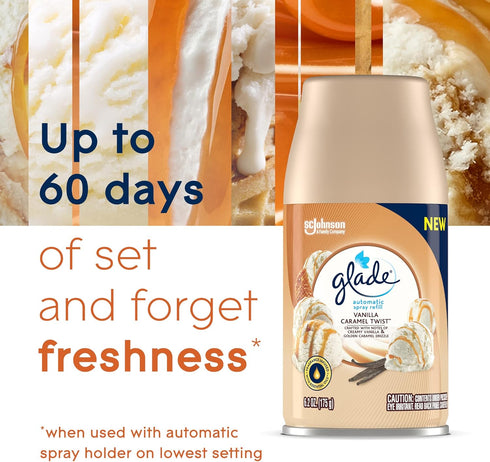 Glade Automatic Spray Refill, Vanilla Caramel Twist, 6.2 Oz Air Freshener for Home and Bathroom