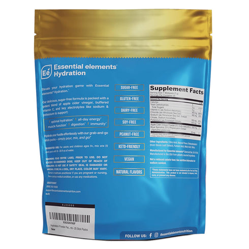 Essential Elements Hydration Packets - Blue Raspberry, Sugar Free Electrolytes Powder, 25 Stick Packs with ACV &