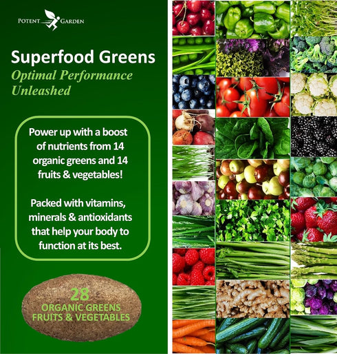 Organic Superfood Greens, Fruit and Veggies Supplement Rich in Vitamins & Antioxidants with Alfalfa, Beet Root & Tart Cherry to Boost Energy, Immunity & Gut Health, Greens Tablets 60 Ct