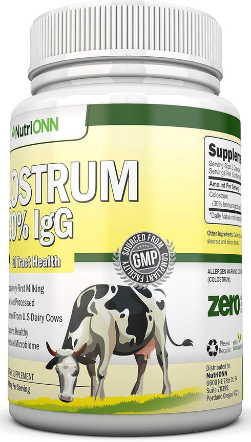 Colostrum - 1000mg - 120 Capsules - Non-GMO US Dairy, First Milking Bovine Colostrum for Immune Support and GI Health