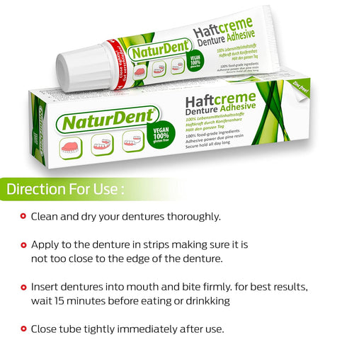 NaturDent Natural Strong Denture Adhesive, Holds Dentures Longer, No Zinc, No Petrochemical, No Yucky Taste