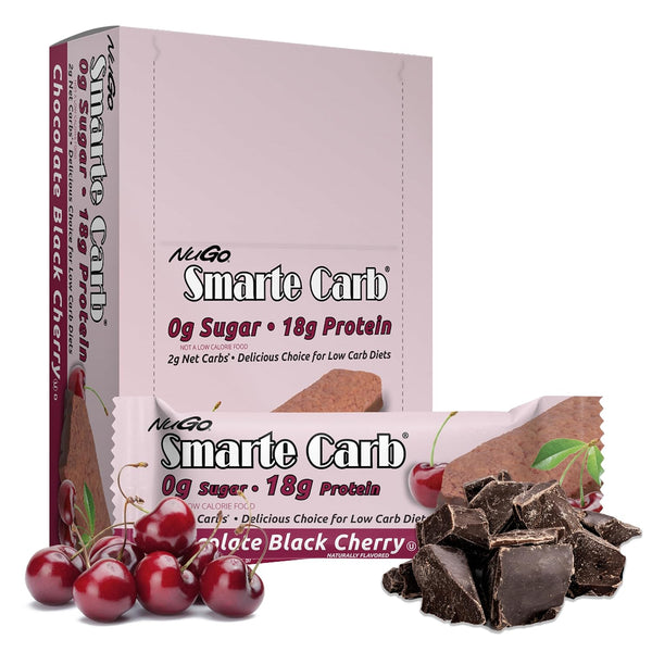 NuGo Smarte Carb Chocolate Black Cherry - 18g Protein, 0g Sugar, 2g Net Carbs, 150 Calorie, 12 Count