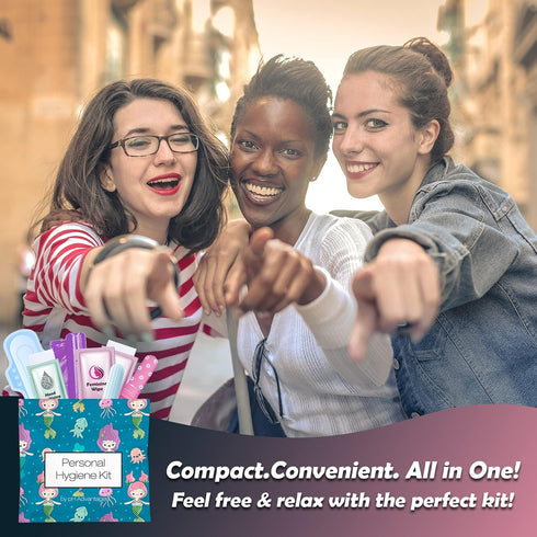 3 Menstrual All-in-One Kits - Assorted Colors, Convenience on The Go, Individually Wrapped Feminine Hygiene