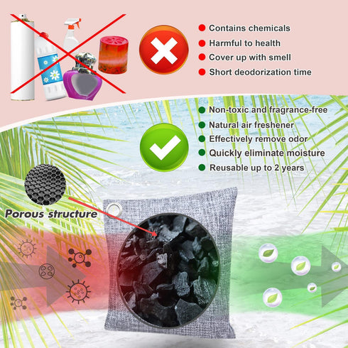 Activated Charcoal Odor Absorber Nature Fresh Bamboo Air Purifying Bag 8 Pack, Odor Eliminator for Home