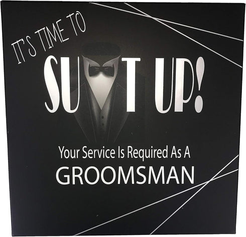 Groomsmen Gift Boxes Set of 2 (8x8x4 in) with Silver Foil Design and Matching Proposal Cards for Wedding Team