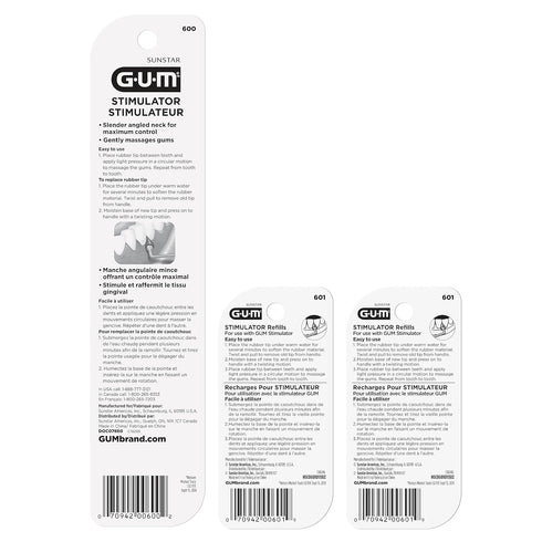 GUM Stimulator Permanent Handle, Long Handled Massager with 2 Refill Packs