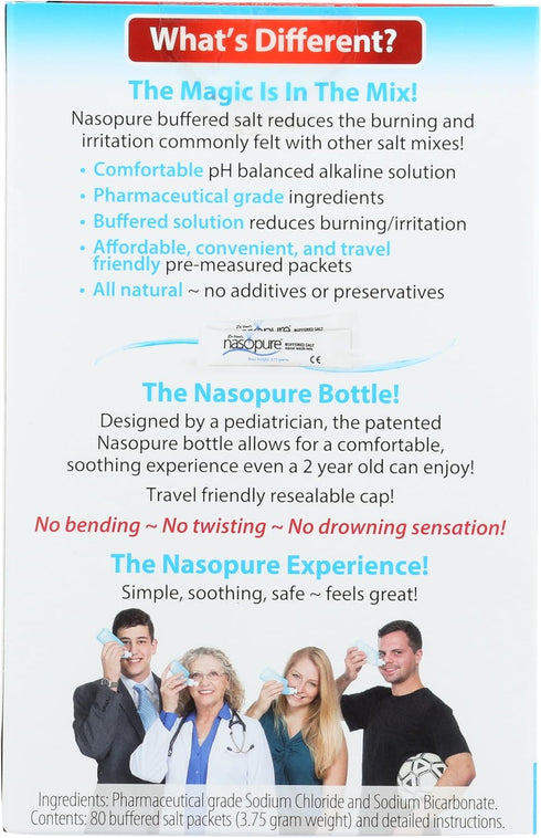 Nasopure Nasal Wash Value Refill Kit, “The Nicer Neti Pot” Sinus Wash Kit, 80 Salt Packets for Nasal Irrigation
