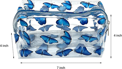 Cute makeup bag, transparent portable makeup bag, waterproof toiletries storage bag, large capacity pen bag (butterfly)