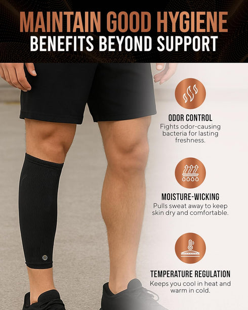 TheraCopper Copper Calf Compression Sleeve Premium Copper Compression Shin Sleeve for Men & Women Breathable & Non-Slip