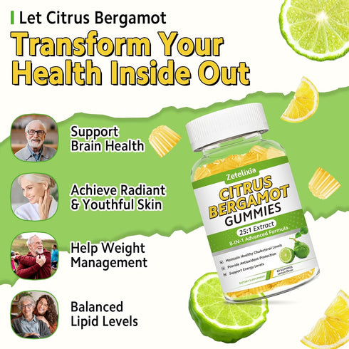 Zetelixia 2 Pack Gummies, Immune 120 Citrus Bergamot Citrus Bergamot Supplement for High Cholesterol, Cholesterol