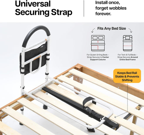 Medical king Bed Assist Rail Bed Rails Ror Seniors with Adjustable Heights with Storage Pocket Easy to get in or Out