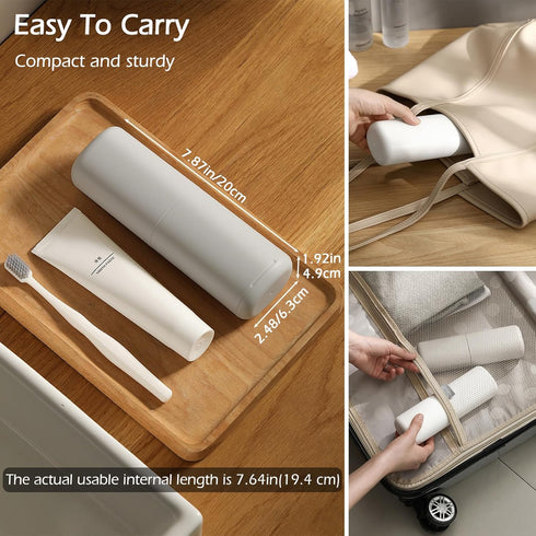 Portable Travel Toothbrush Case with Gargle Cup - Hard Shell Toothbrush Holder & Toothpaste Container, Detachable