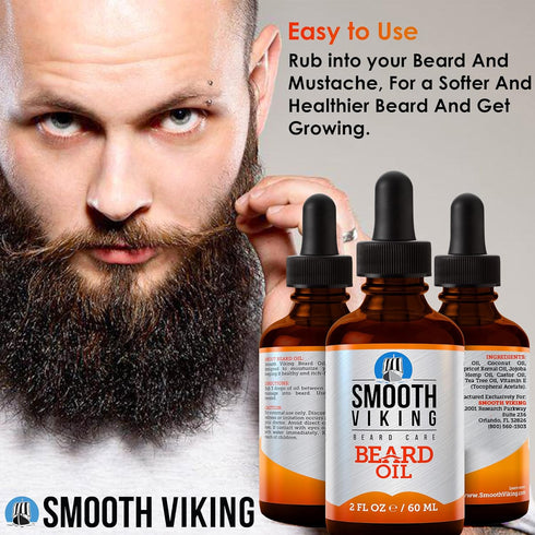 Smooth Viking Beard and Mustache Oil for Men - 2 Oz Argan Formula for Moisturizing, Grooming, Soothing