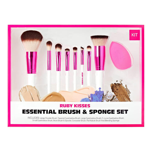 Ruby Kisses 9PCS Makeup Brush Set, Includes Powder, Blending, Eyeshadow, Eyebrow, Eyeliner Brushes and Sponge