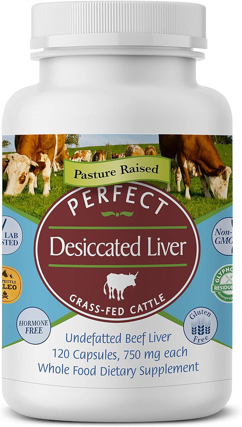 Perfect Supplements Desiccated Beef Liver Capsules Grass Fed Supplement -Natural Source of