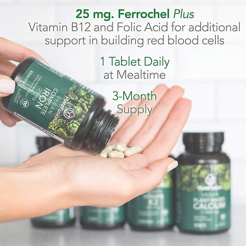 PlantFusion Vegan Iron Supplements, 25mg Plant Based Iron for Women and Men, 90 Veggie Capsules