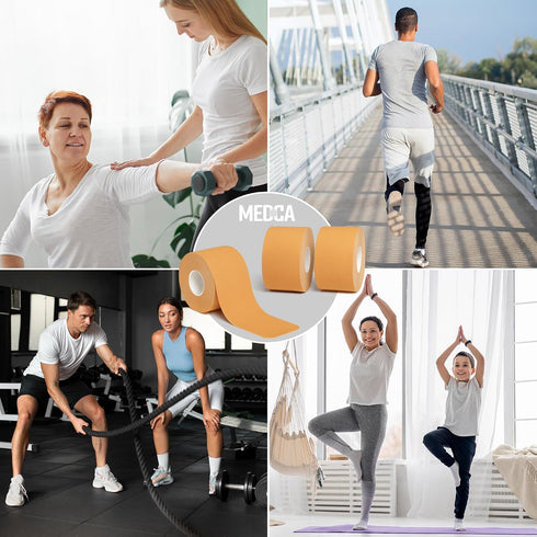 Pack 3 (2 Inch 16 5cm 5m) Kinesiology Tape Rolls - of x Ft / x - Latex-Free, Breathable Cotton - Strong Adhesive
