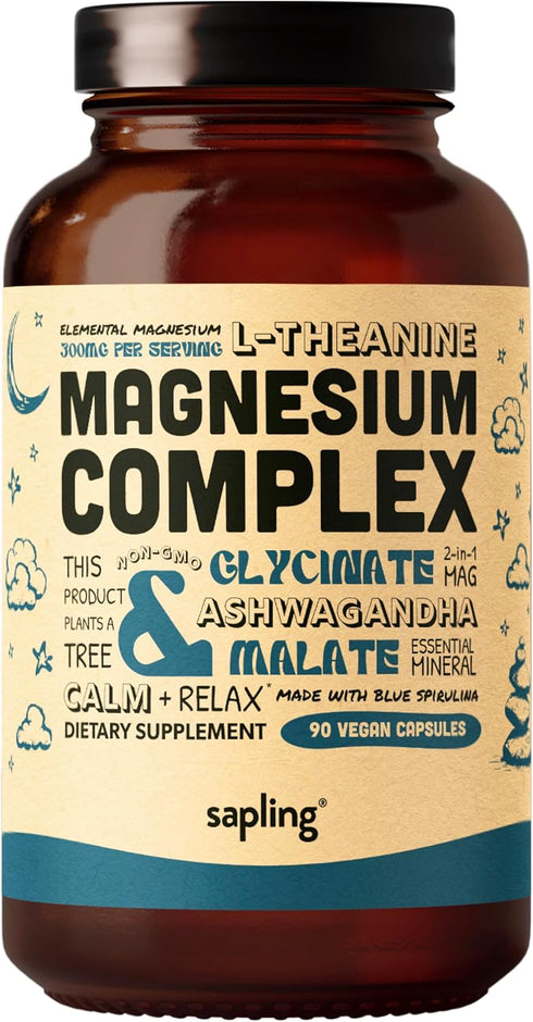Magnesium Glycinate Complex Supplement - 90 Veggie Caps, High Absorption with Organic Ashwagandha