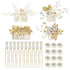 inSowni 36 Pack Gold Flower Leaf Bridal Wedding Hair Side Combs, U-shaped Pearl Hair Pins, Rhinestone Hair Clips