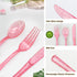 Plastic Utensils Set - 150 Pack Pink Silverware - 50 Forks, 50 Knives, 50 Spoons for Birthday, Wedding, Baby Shower