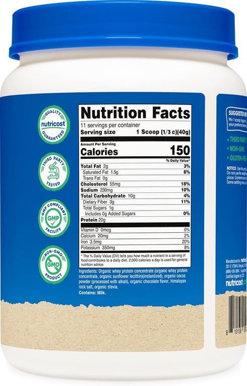 Nutricost Organic Whey Protein Concentrate, Double Chocolate Flavored, Gluten-Free, Non-GMO (1LB)