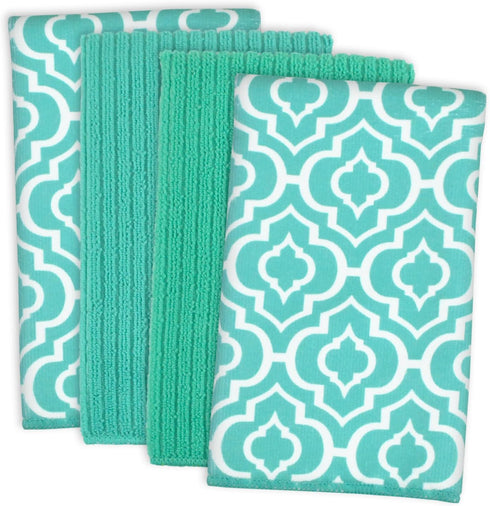 DII Cleaning Collection Multi-Purpose Microfiber Dishtowel Set, Teal Lattice