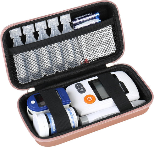 Diabetic Supplies Hard Case, Organizer Bag for Diabetes Testing Kit, Blood Glucose Monitor, Rose Gold
