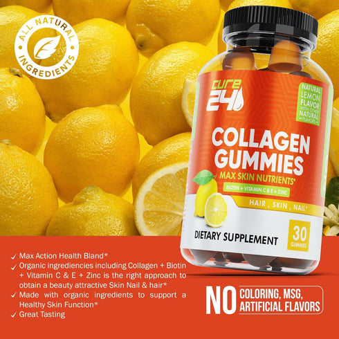 Collagen Gummies with Zinc, Vitamin C, Biotin, Collagen Peptides Supplement for Hair, Nail, Skin, Bone & Joint Health