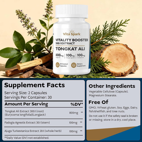 Vita Spark 60 Tongkat Ali for Men - Longjack with Fadogia Agrestis & Turkesterone, Third-Party Certified Men's