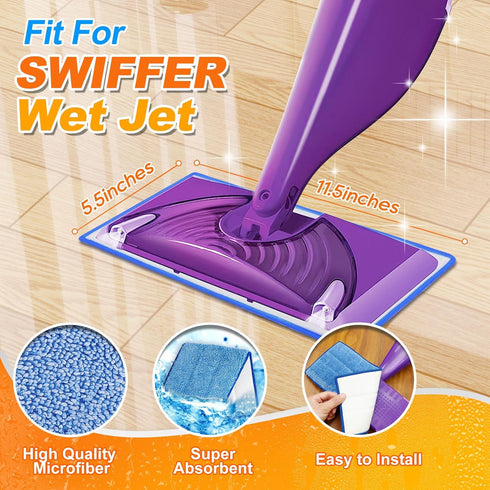 Reusable Mop Pads for Swiffer WetJet Mop, MyKEEPOW Wet Jet Refills Pads for Floor Cleaning, 4 Pack (Green+Blue)
