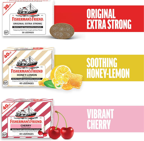 Fisherman's Friend Cough Drops, Sugar Free Honey-Lemon, Cough Suppressant and Sore Throat Lozenges, 240 Drops (6 Packs