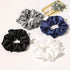 Ivyu 4 Pack Silk Scrunchies for Girls Women, Cute Hair Accessories Ponytail Holder in White, Black, Navy, Gray