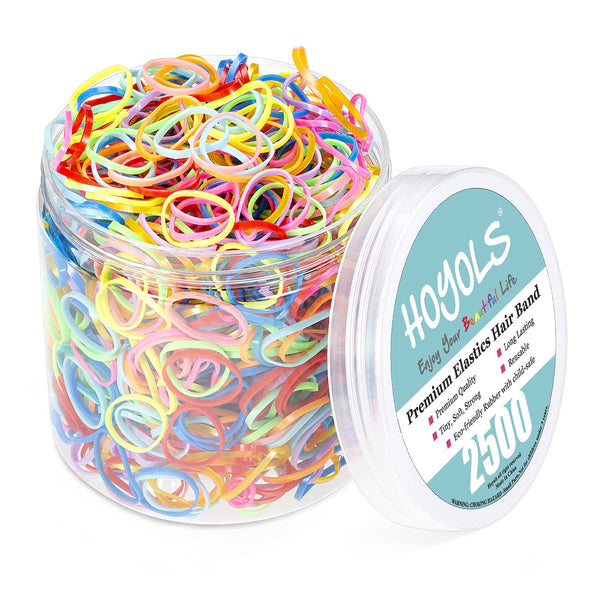 HOYOLS Mixed Color Elastic Hair Bands, 2500 Small Rubber Bands for Girls Kids Women, Non-Slip Tiny Soft Hair Ties