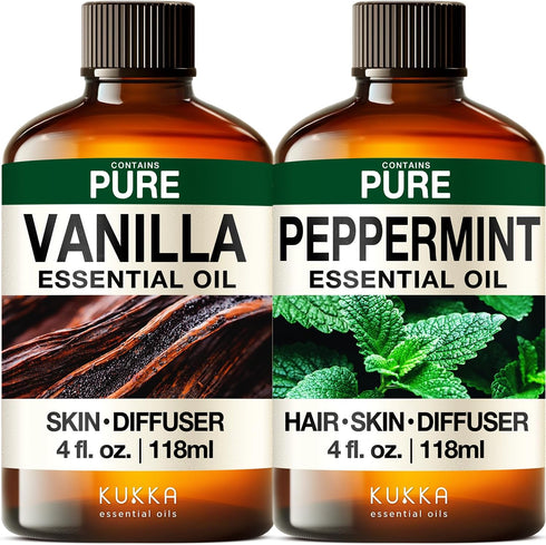 Vanilla Essential Oil for Diffuser & Peppermint Oil for Hair Set -