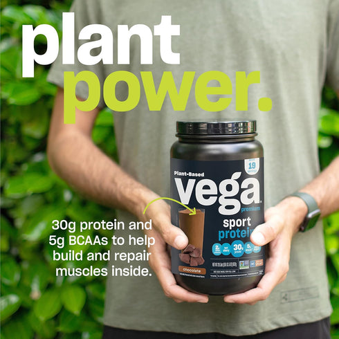 Vega Premium Sport Protein Powder, Peanut Butter Flavor, Vegan, Non-GMO, Gluten-Free, 28.7 oz Drink Mix