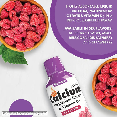Bluebonnet Nutrition Liquid Calcium Citrate Magnesium Citrate - 32 Servings, Raspberry Flavor, 16 Fl Oz (Pack of 1),