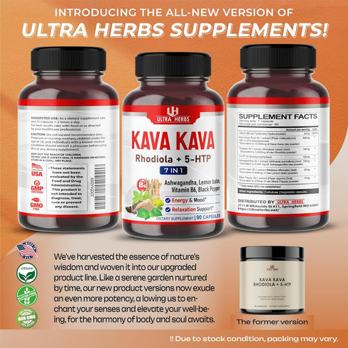 Kava Kava Capsules Supplement - 21,220MG Formula Enriched with Ashwagandha, 5-HTP, Rhodiola, Lemon Balm, Support Mood,