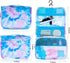 Kids Hanging Toiletry Bag for Girls, Waterproof Travel Makeup Wash Bag, Tie Dye Blue