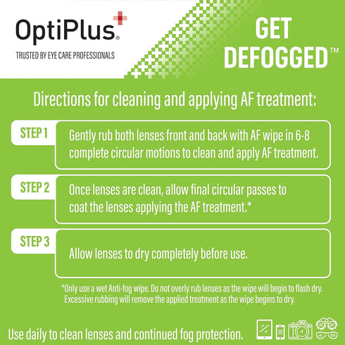 OptiPlus Anti-Fog Lens Wipes - Individually Wrapped for Convenience