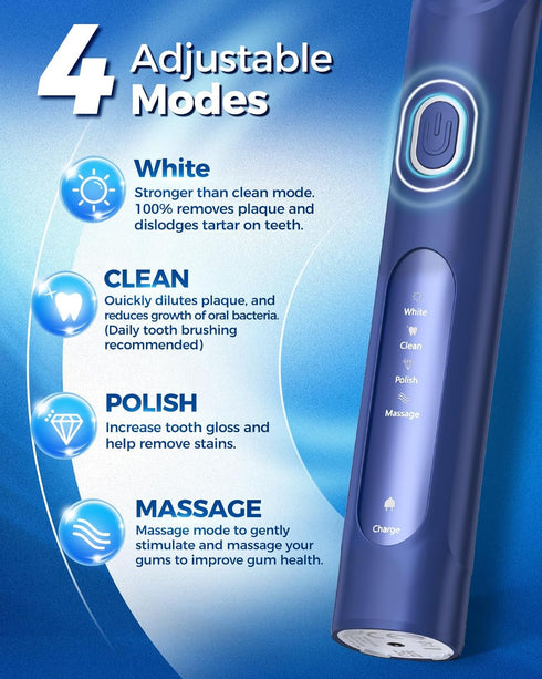 Rotating Electric Toothbrush for Adults, 8 Brush Heads, 4 Modes, Rechargeable Power, 2 Min Smart Timer, Dark Blue
