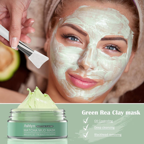 Ashlyn 3 PCS Clay Mask Set, Organic Facial Masks for Women, Green Tea and Rose Face Masks