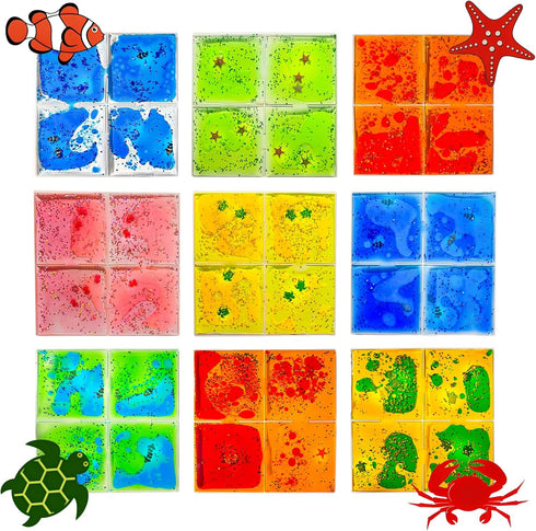 JUEOQOY Squishy Liquid Sensory Tiles for Kids Ages 3+ 12" Soft Tactile Visual
