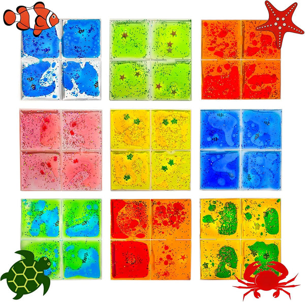 JUEOQOY Squishy Liquid Sensory Tiles for Kids Ages 3+ 12" Soft Tactile Visual