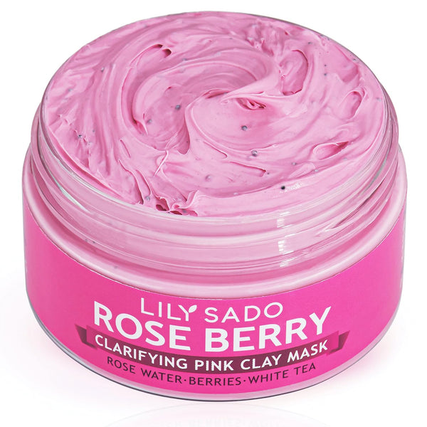 LILY SADO Rose Berry Pink Clay Mask, Exfoliating with Rose Water & Fresh Berries, 4 oz