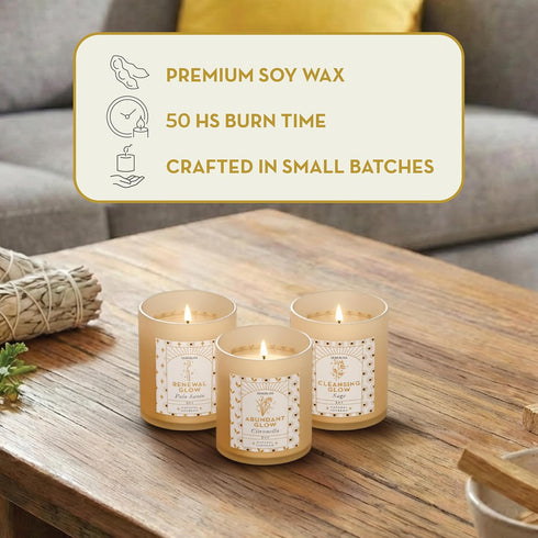 Set 3 Pack Candle - Soy Wax Aromatherapy Scented Candles for Energy Cleansing, Manifestation, Palo Santo, Sage